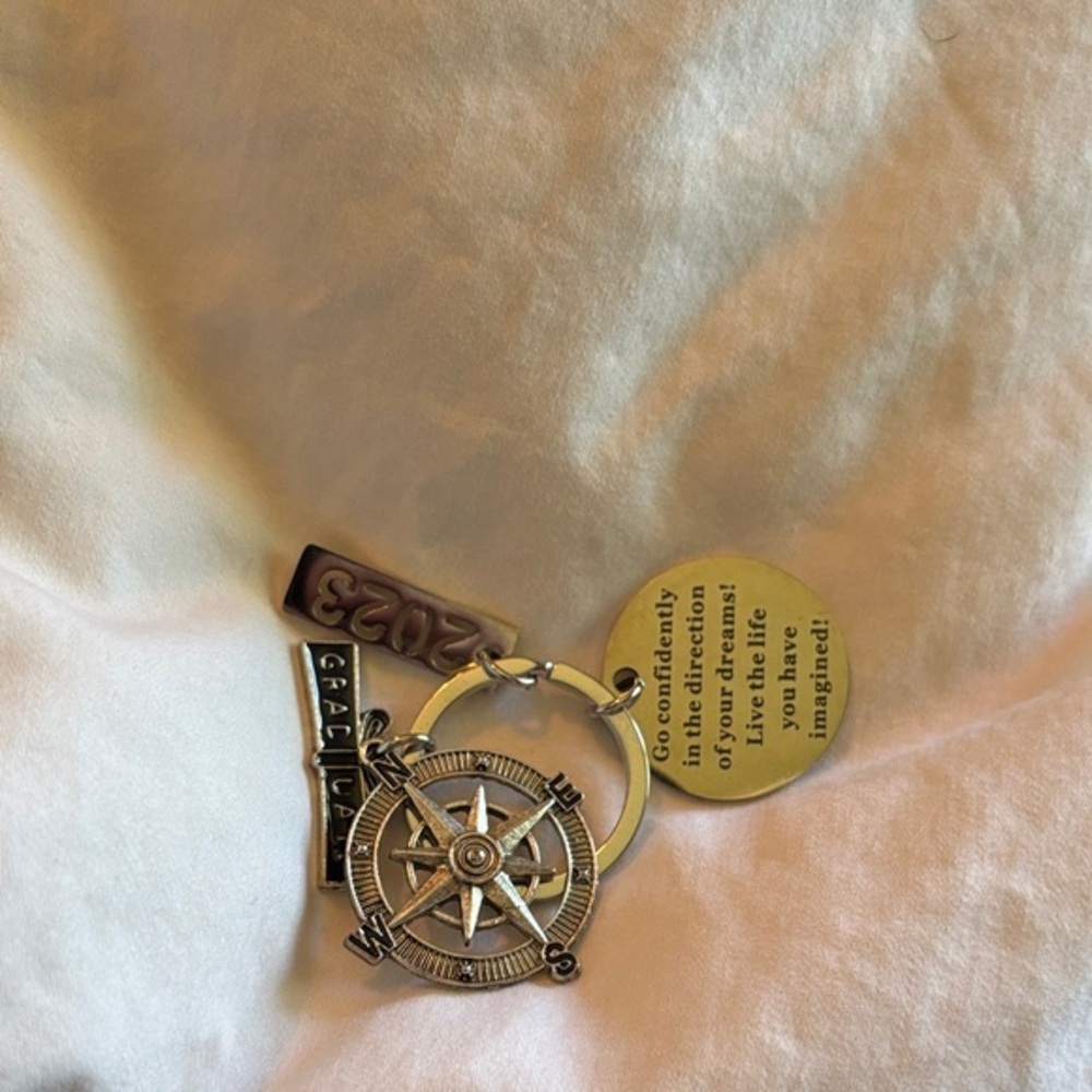 2023 Graduate Inspirational Silver Keychain with Compass Charm